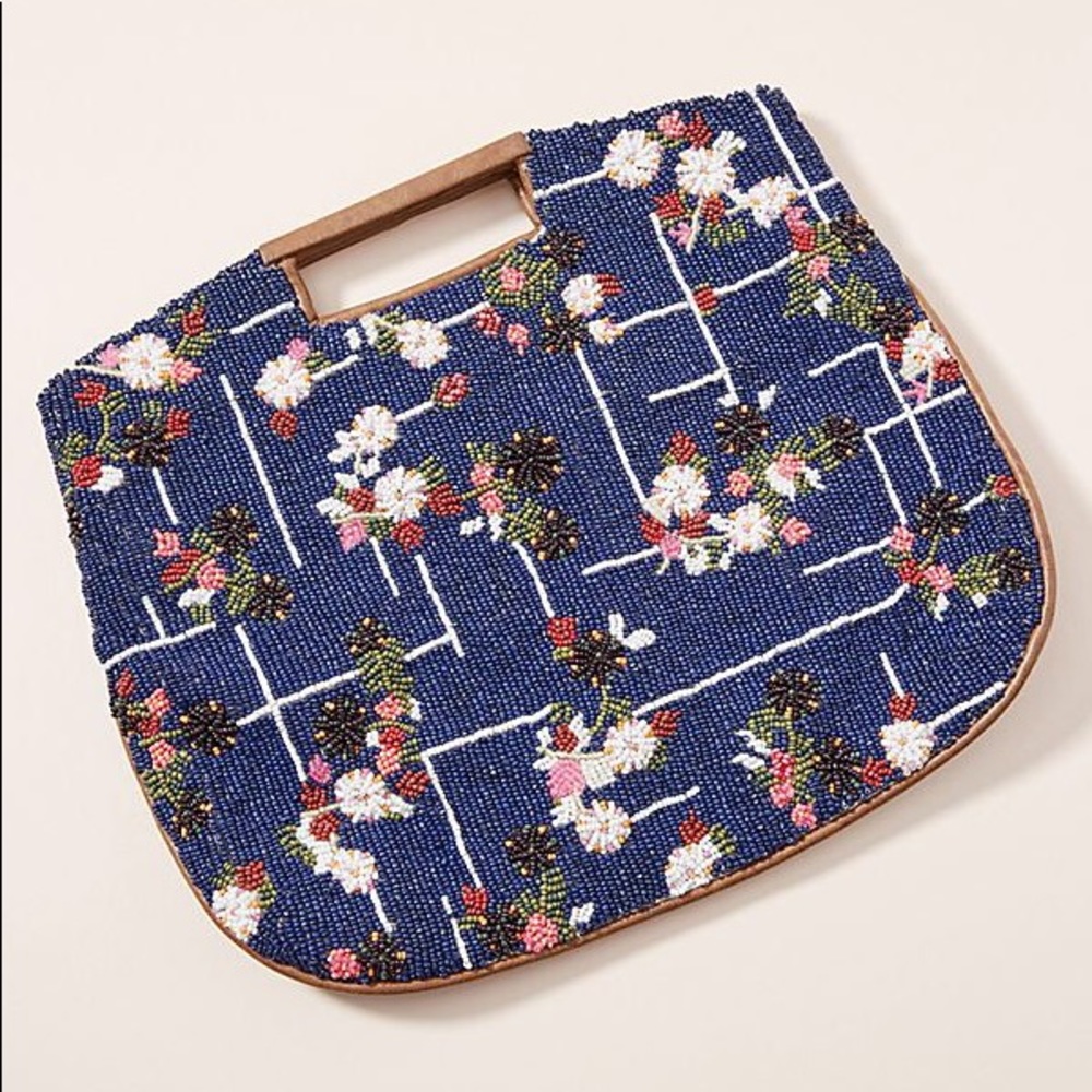 NWT Anthropologie Floral Grid Beaded Clutch